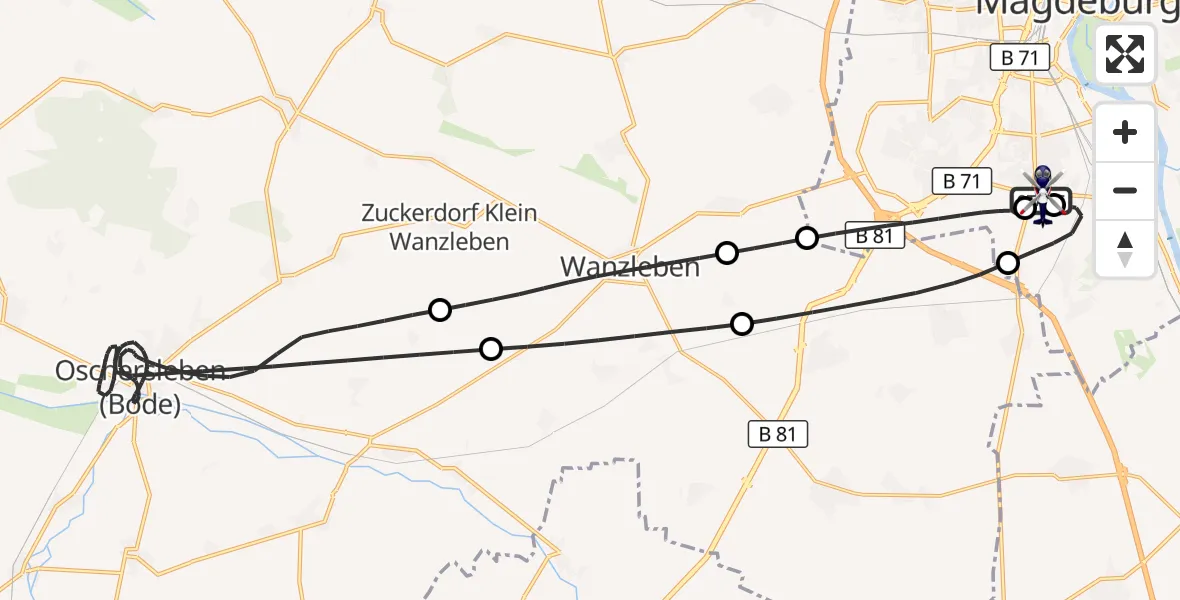 Flugroute Polizeihubschrauber Magdeburg City Flugplatz - Magdeburg City Flugplatz, 22 Juli 2026, 02:10