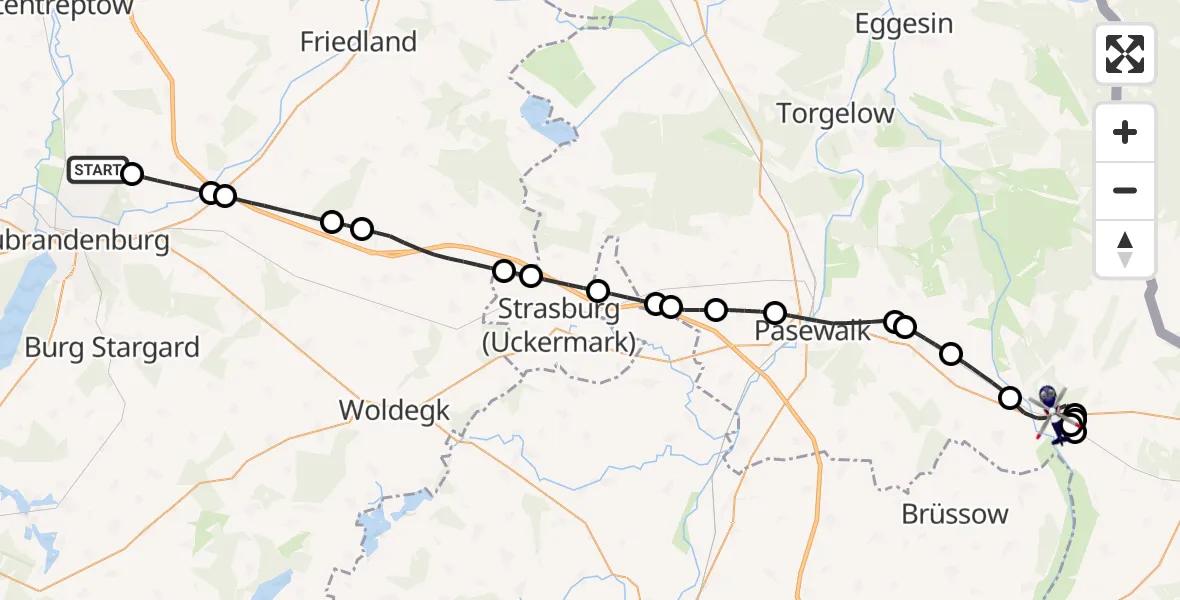 Flugroute Polizeihubschrauber Neubrandenburg Trollenhagen Flughafen - Löcknitz, 22 Juli 2026, 03:01