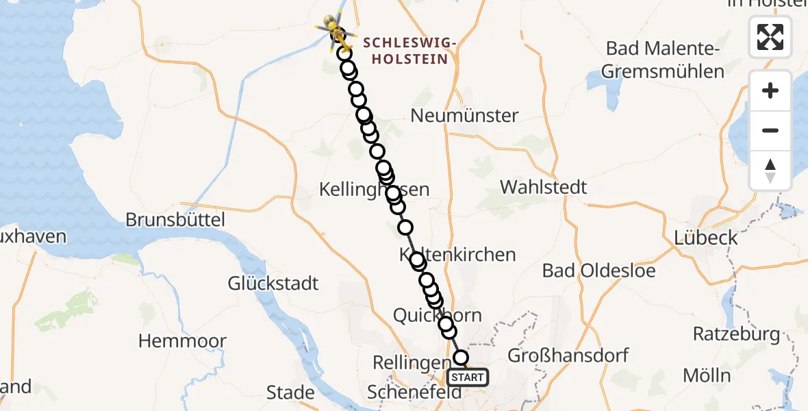 Flugroute Ambulanzhubschrauber Hamburg Helmut Schmidt Flughafen - Hörsten, 22 Juli 2026, 03:21