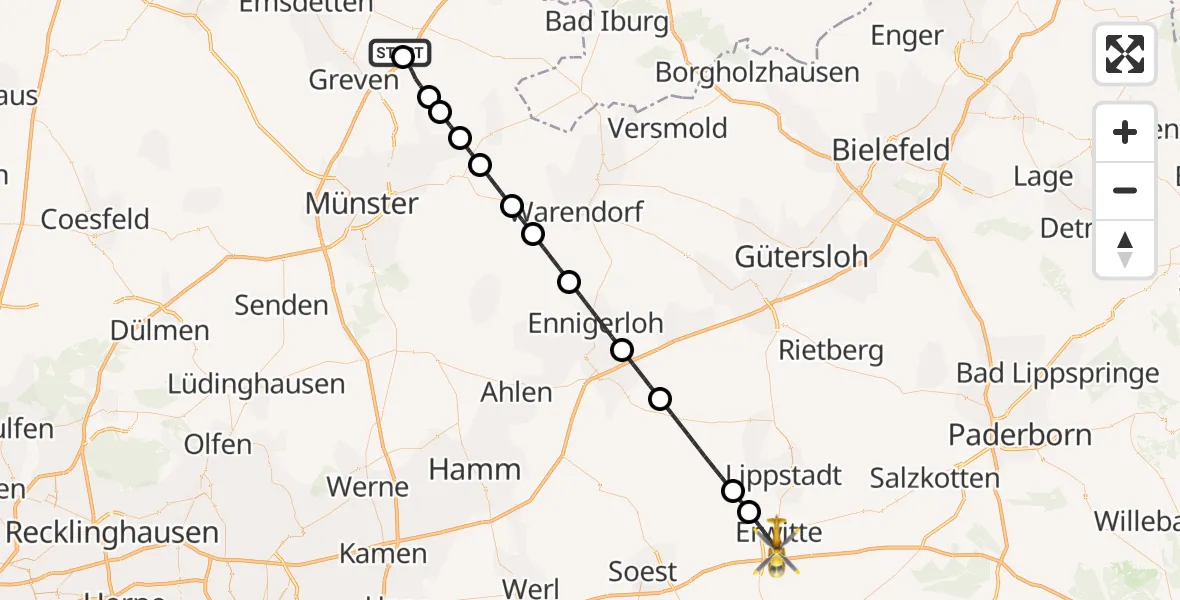 Flugroute Ambulanzhubschrauber Christoph  Westfalen-ADAC - Erwitte, 22 Juli 2026, 05:01