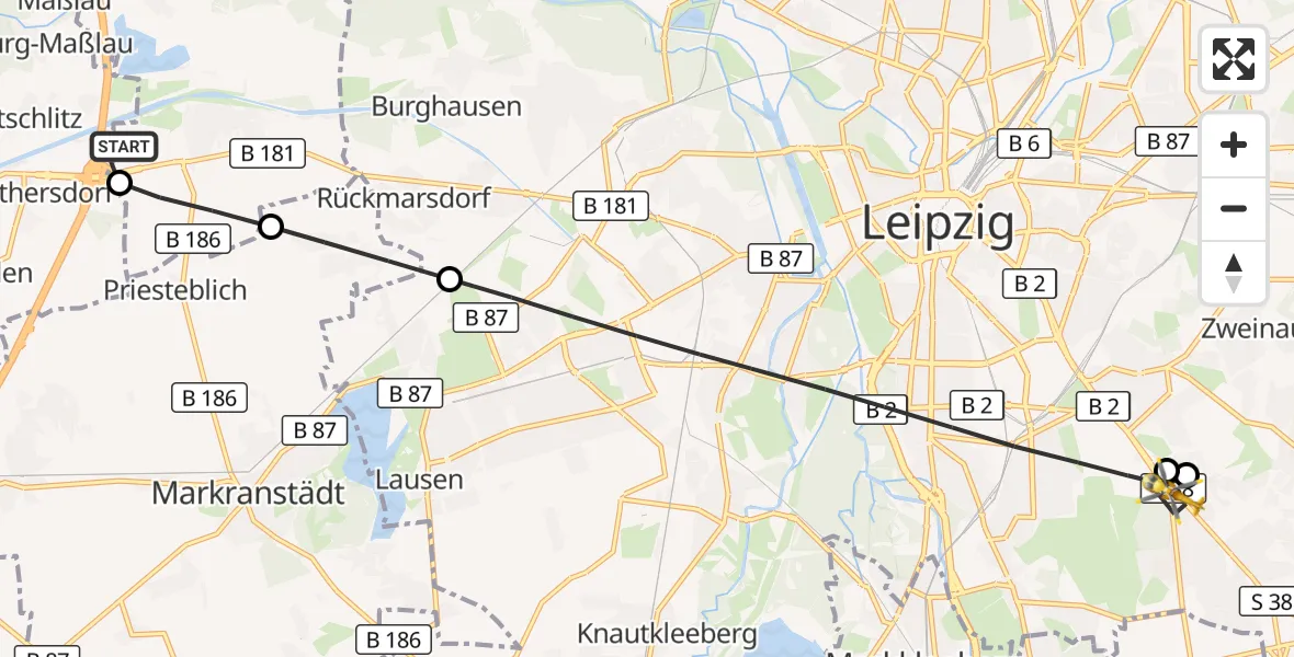 Flugroute Rettungshubschrauber ADAC Air Rescue Station Leipzig/Schkeuditz-Dölzig Hubschrauberlandeplatz (Christoph 61) - Leipzig, 22 Juli 2026, 05:29