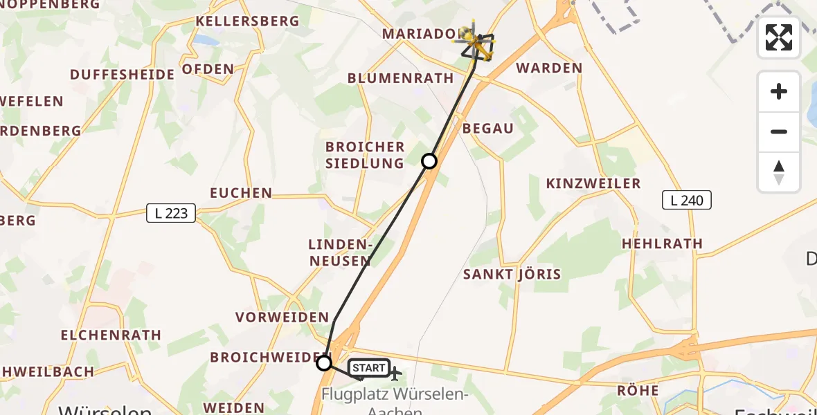 Flugroute Rettungshubschrauber Aachen-Merzbrück Flughafen - Alsdorf, 22 Juli 2026, 05:38