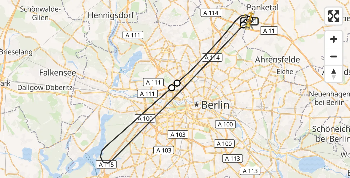 Flugroute Rettungshubschrauber Helios Clinic Berlin-Buch - Helios Clinic Berlin-Buch, 22 Juli 2026, 05:52