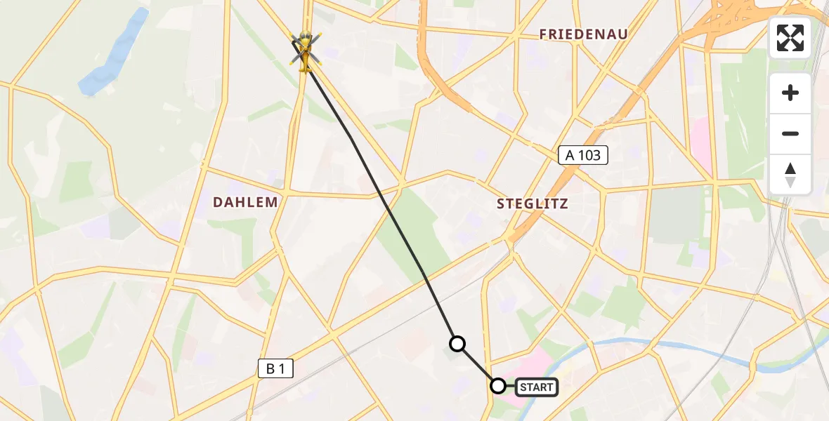 Flugroute Rettungshubschrauber Charité Clinic Benjamin Franklin Campus - Berlin, 22 Juli 2026, 06:30