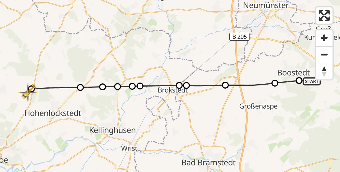 Flugroute Rettungshubschrauber Latendorf - Itzehoe Hungriger Wolf Flugplatz, 22 Juli 2026, 06:38