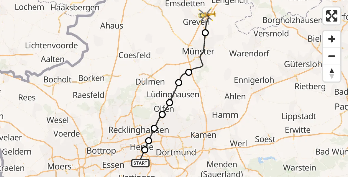 Flugroute Ambulanzhubschrauber Bochum - Christoph  Westfalen-ADAC, 22 Juli 2026, 06:41