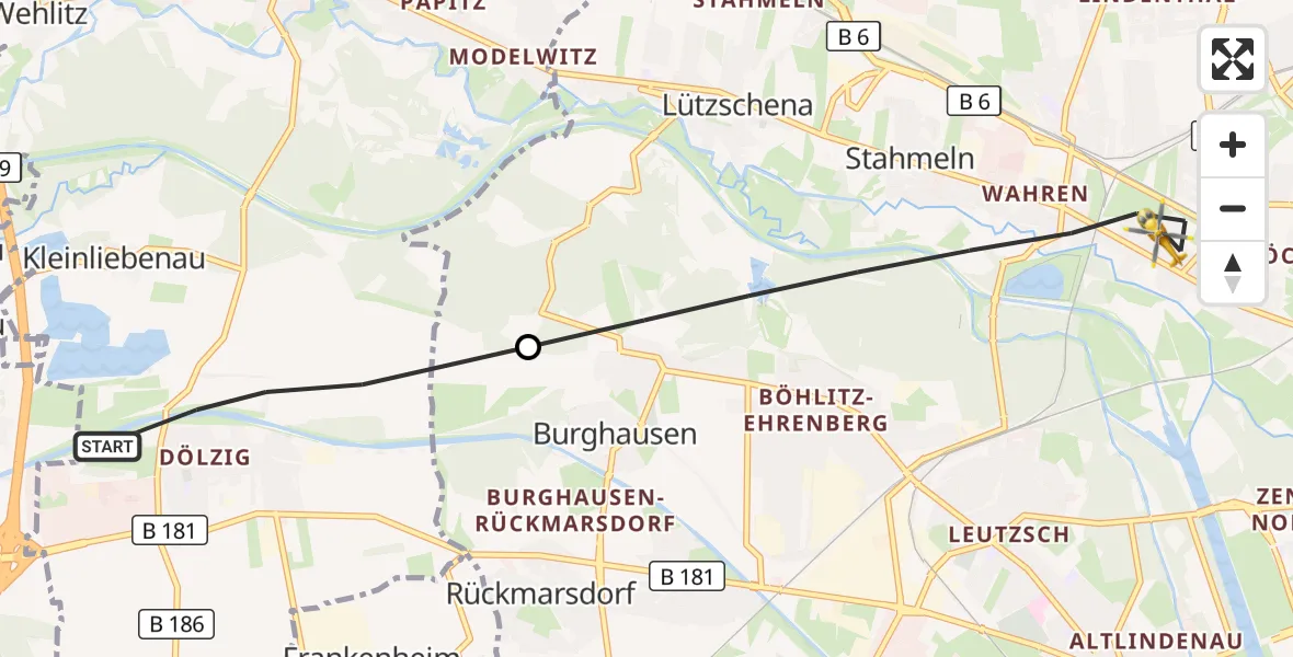 Flugroute Rettungshubschrauber Schkeuditz - Leipzig, 22 Juli 2026, 06:58