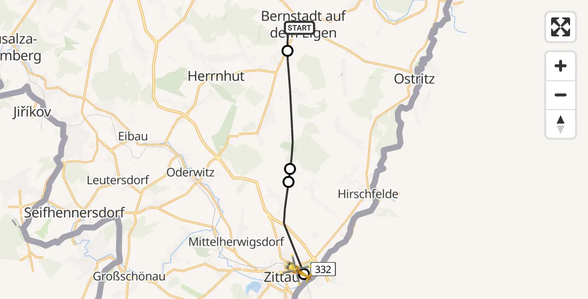 Flugroute Rettungshubschrauber Bernstadt a.d.Eigen - Zittau, 22 Juli 2026, 07:01