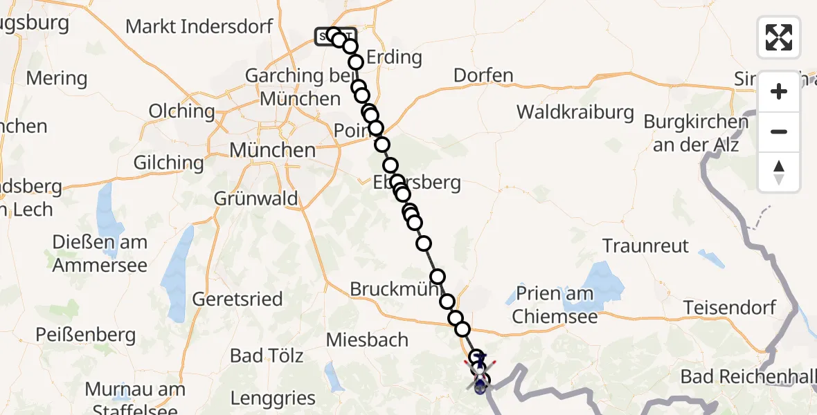 Flugroute Polizeihubschrauber München Flughafen - Nußdorf a.Inn, 22 Juli 2026, 07:12