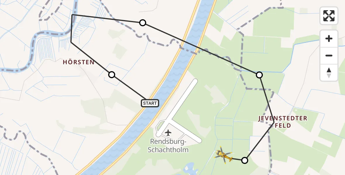 Flugroute Ambulanzhubschrauber Rendsburg-Schachtholm Flugplatz - Hörsten, 22 Juli 2026, 07:35
