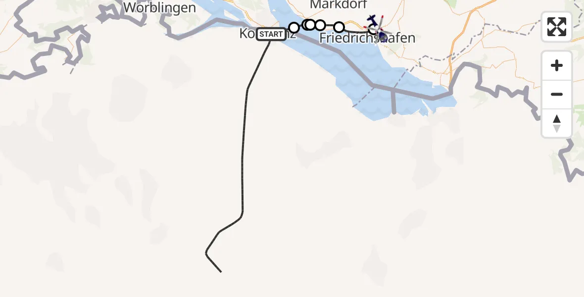 Flugroute Polizeihubschrauber Konstanz - Friedrichshafen Flughafen, 22 Juli 2026, 07:37