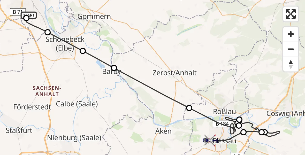 Flugroute Polizeihubschrauber Magdeburg City Flugplatz - Dessau-Roßlau, 22 Juli 2026, 07:37