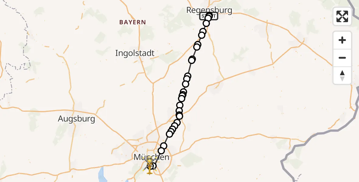 Flugroute Rettungshubschrauber DRF Air Rescue Station Regensburg / Regensburg University Hospital - ADAC Air Rescue Center Hubschrauberlandeplatz (Christoph 1), 22 Juli 2026, 07:39