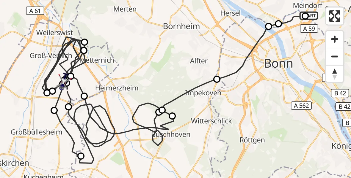 Flugroute Polizeihubschrauber Sankt Augustin - Weilerswist UL, 22 Juli 2026, 07:40