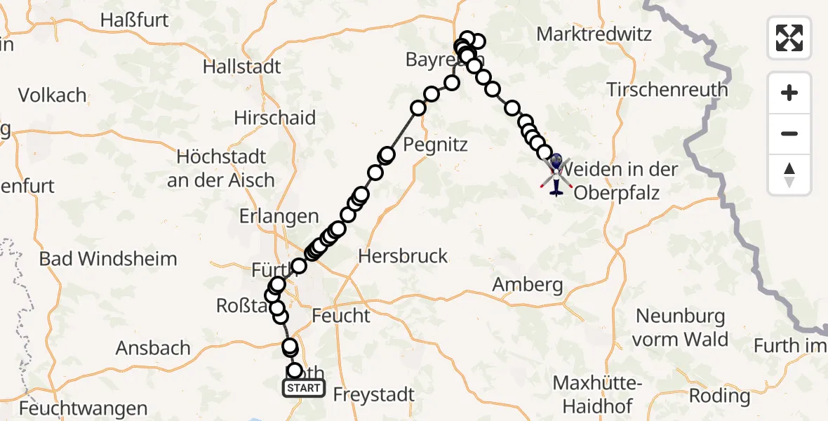 Flugroute Polizeihubschrauber Roth - Grafenwöhr, 22 Juli 2026, 07:42
