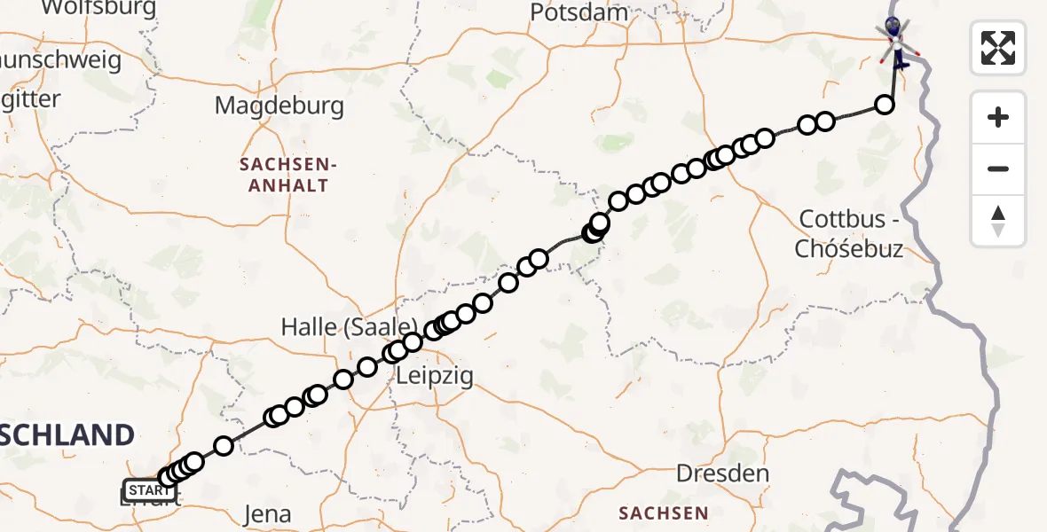 Flugroute Polizeihubschrauber Erfurt - Frankfurt (Oder), 22 Juli 2026, 07:42