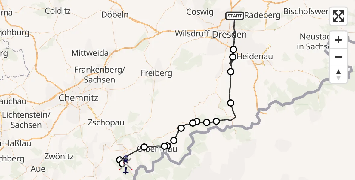 Flugroute Polizeihubschrauber Dresden - Marienberg, 22 Juli 2026, 07:44