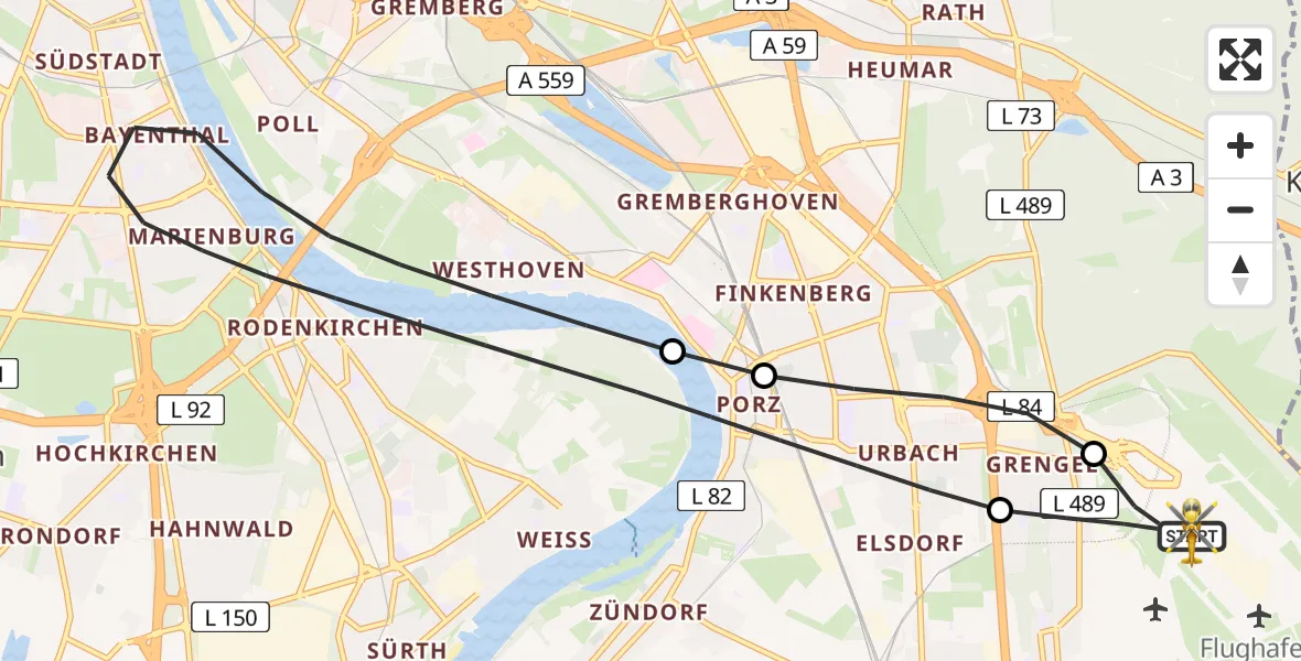 Flugroute Ambulanzhubschrauber Köln Bonn Flughafen - Köln Bonn Flughafen, 22 Juli 2026, 07:54