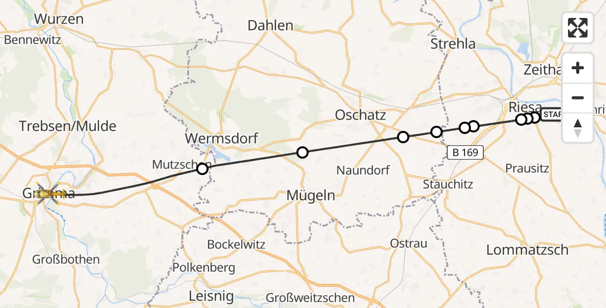 Flugroute Rettungshubschrauber Riesa - Grimma, 22 Juli 2026, 08:20