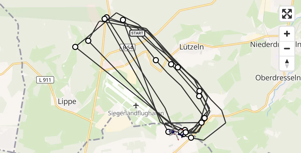 Flugroute Polizeihubschrauber Burbach - Siegerland Flughafen, 22 Juli 2026, 08:21