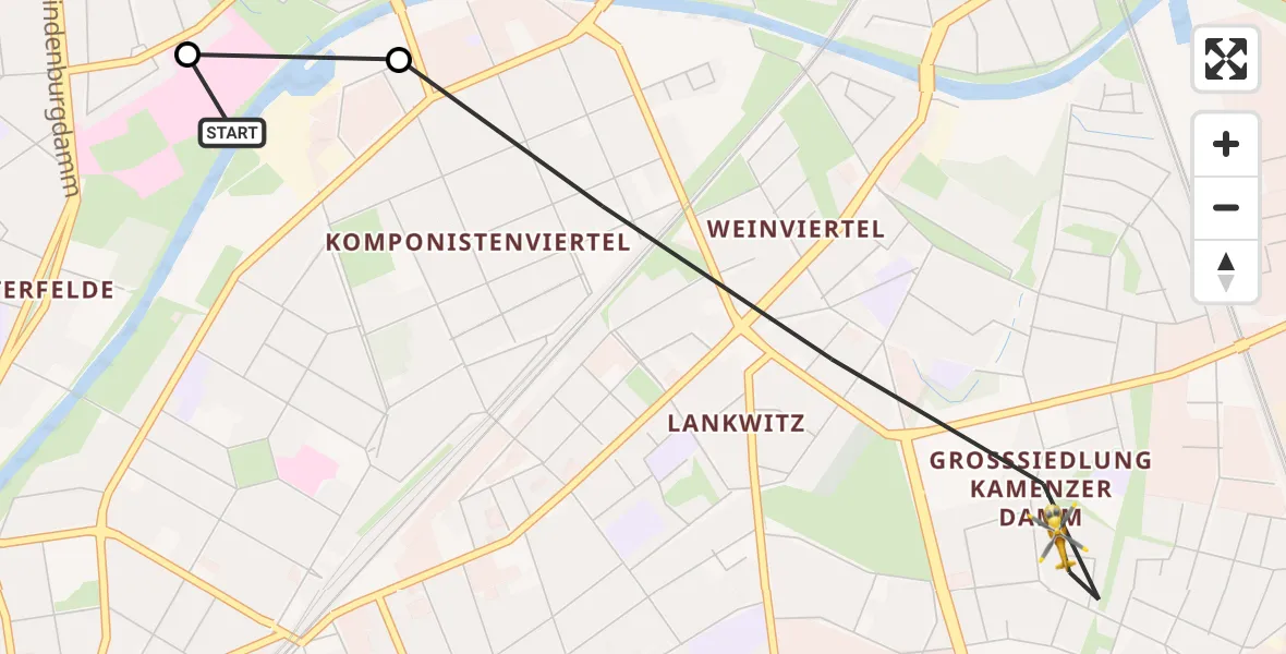 Flugroute Rettungshubschrauber Charité Clinic Benjamin Franklin Campus - Berlin, 22 Juli 2026, 08:21