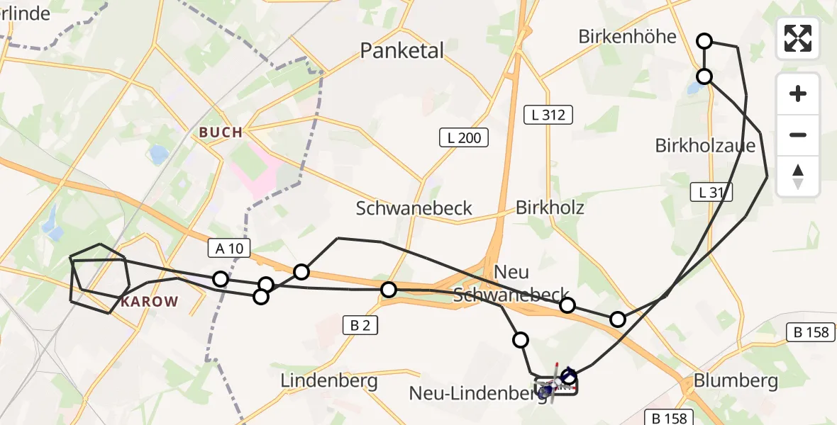 Flugroute Polizeihubschrauber Ahrensfelde Hubschrauberlandeplatz - Ahrensfelde Hubschrauberlandeplatz, 22 Juli 2026, 08:22