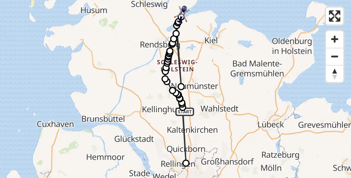 Flugroute Polizeihubschrauber Fuhlendorf - Eckernförde, 22 Juli 2026, 08:27