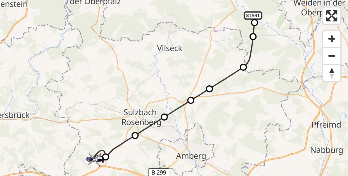 Flugroute Polizeihubschrauber Mantel - Birgland, 22 Juli 2026, 08:32