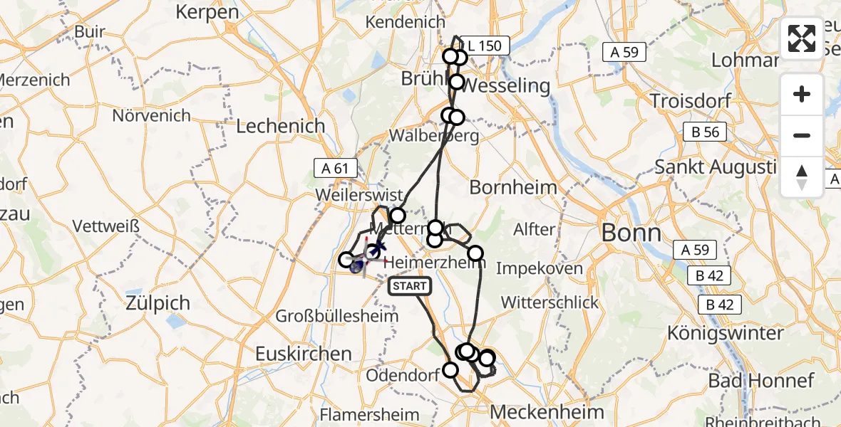 Flugroute Polizeihubschrauber Swisttal - Weilerswist UL, 22 Juli 2026, 08:53