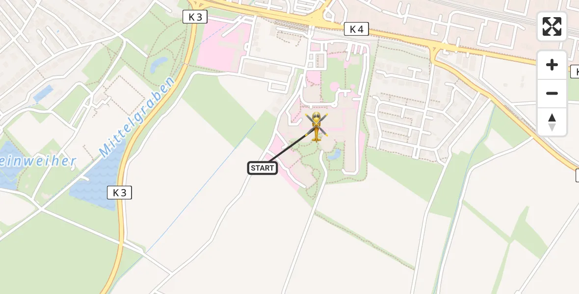 Flugroute Rettungshubschrauber Ludwigshafen Accident Hospital - Ludwigshafen Accident Hospital, 22 Juli 2026, 09:00