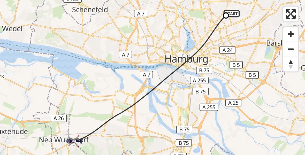 Flugroute Polizeihubschrauber Hamburg Military Hospital - Hamburg, 22 Juli 2026, 09:00