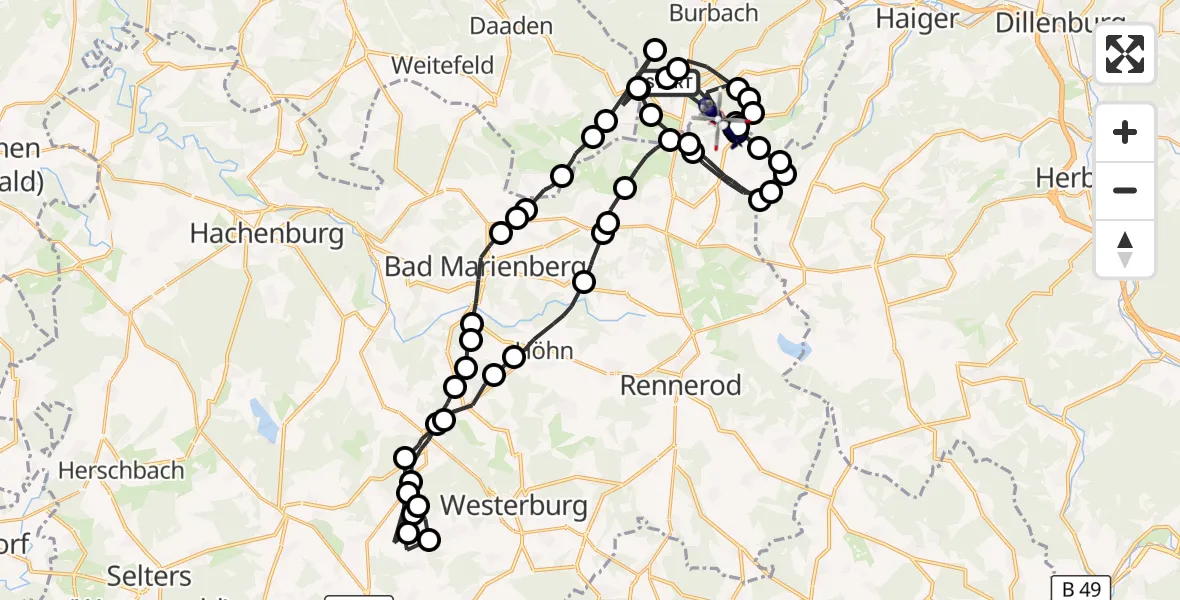 Flugroute Polizeihubschrauber Burbach - Siegerland Flughafen, 22 Juli 2026, 09:05