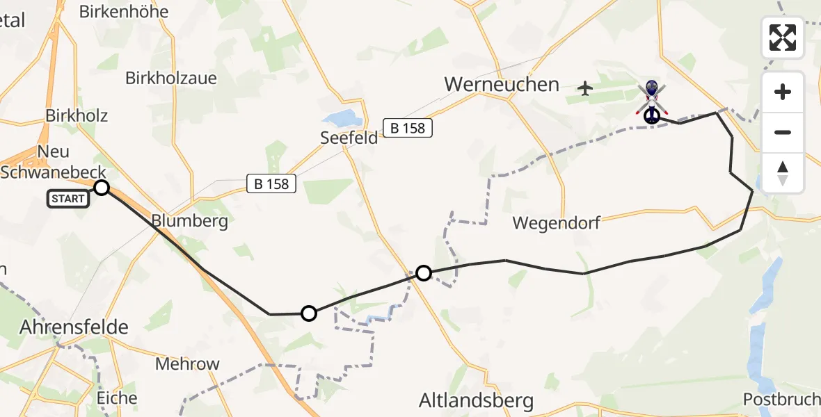 Flugroute Polizeihubschrauber Panketal - Werneuchen, 22 Juli 2026, 09:06