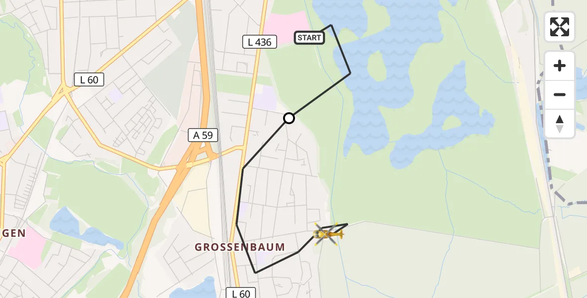 Flugroute Rettungshubschrauber Duisburg Air Rescue Hubschrauberlandeplatz (Christoph 9) - Duisburg, 22 Juli 2026, 09:07
