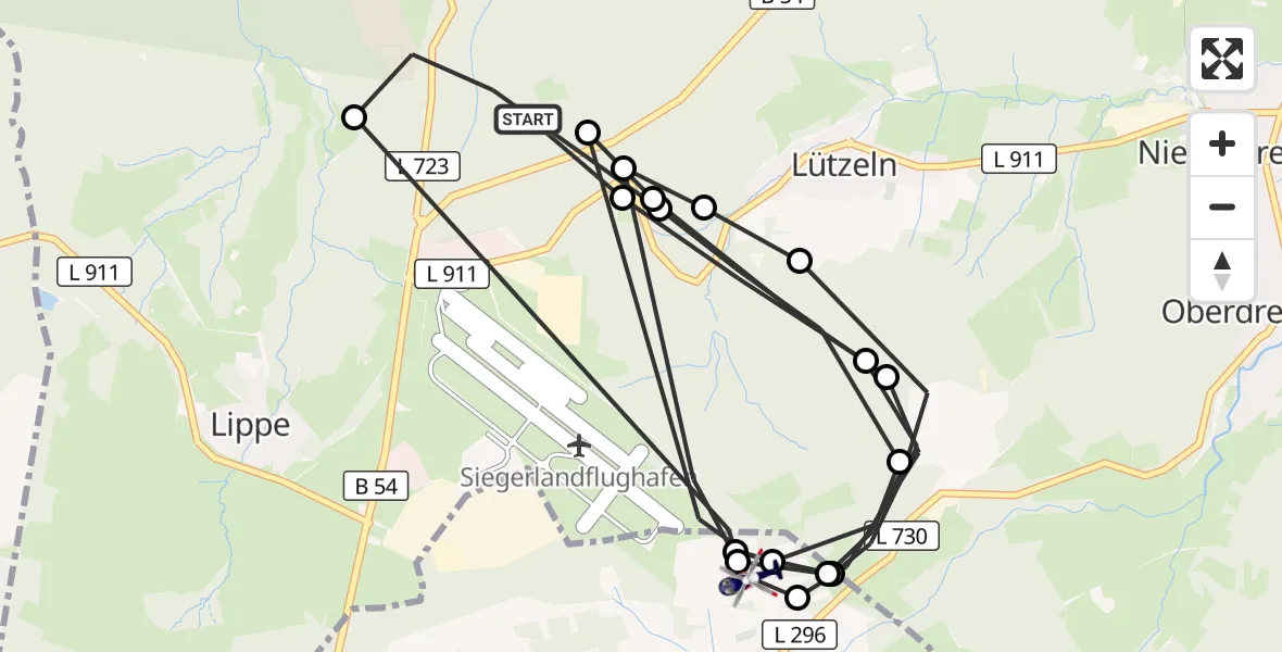 Flugroute Polizeihubschrauber Burbach - Siegerland Flughafen, 22 Juli 2026, 09:17