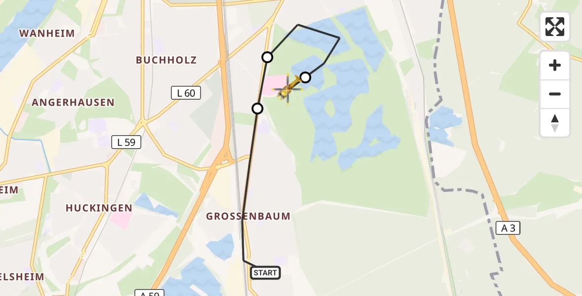 Flugroute Rettungshubschrauber Duisburg - Duisburg Air Rescue Hubschrauberlandeplatz (Christoph 9), 22 Juli 2026, 09:32