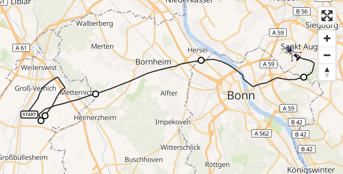Flugroute Polizeihubschrauber Weilerswist - Bonn-Hangelar Flugplatz, 22 Juli 2026, 09:33