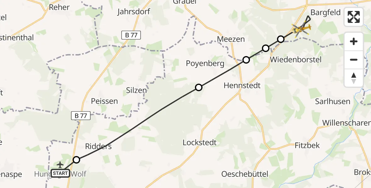 Flugroute Rettungshubschrauber Itzehoe Hungriger Wolf Flugplatz - Aukrug, 22 Juli 2026, 09:40