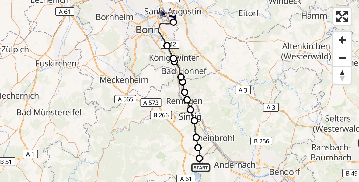 Flugroute Polizeihubschrauber Wassenach - Sankt Augustin, 22 Juli 2026, 09:41