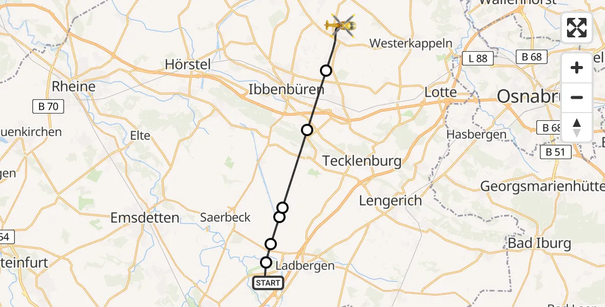 Flugroute Ambulanzhubschrauber Christoph  Westfalen-ADAC - Mettingen, 22 Juli 2026, 09:43