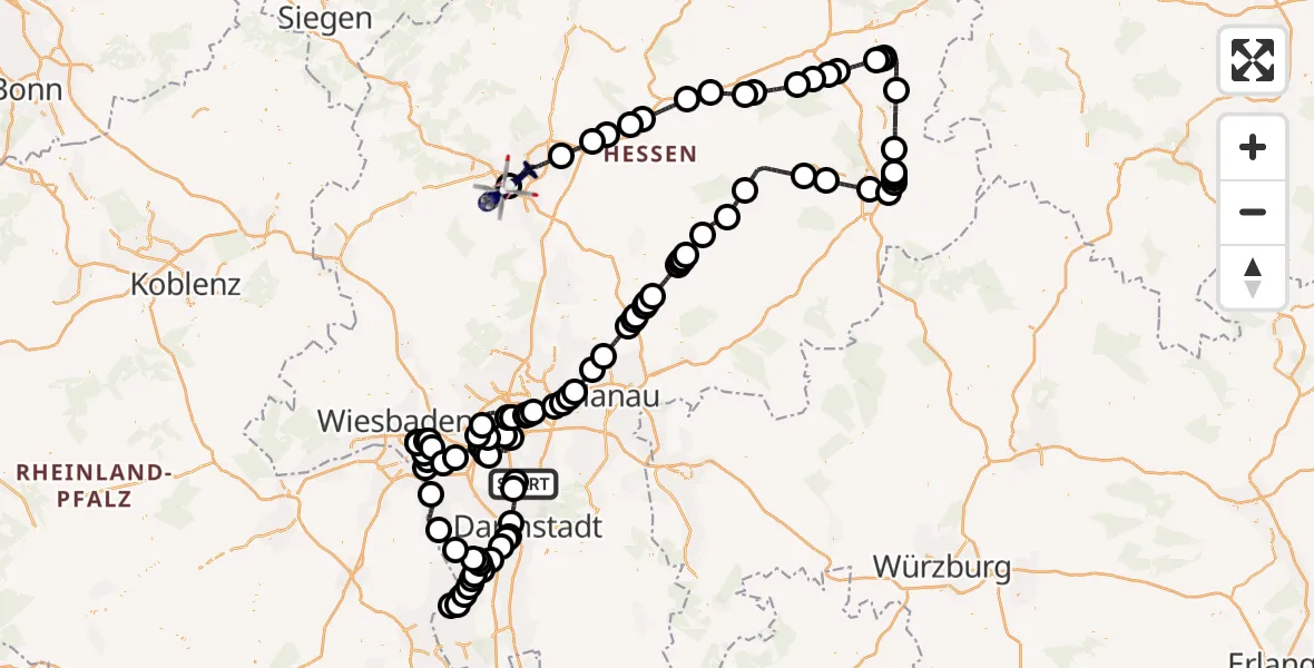 Flugroute Polizeihubschrauber Flughafen Frankfurt-Egelsbach - Gießen-Lützellinden Flugplatz, 22 Juli 2026, 09:43