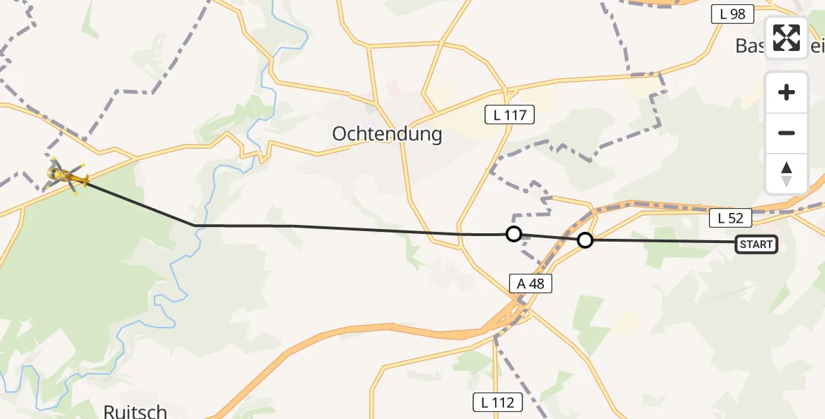Flugroute Ambulanzhubschrauber Kobern-Gondorf - Ochtendung, 22 Juli 2026, 09:44