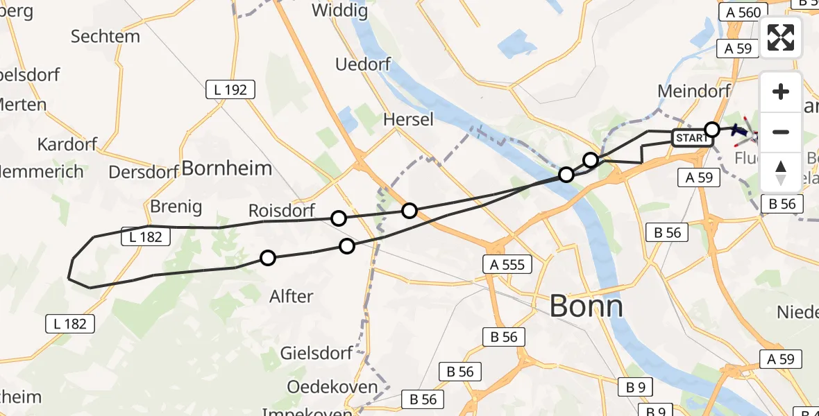 Flugroute Polizeihubschrauber Bonn - Sankt Augustin, 22 Juli 2026, 10:00