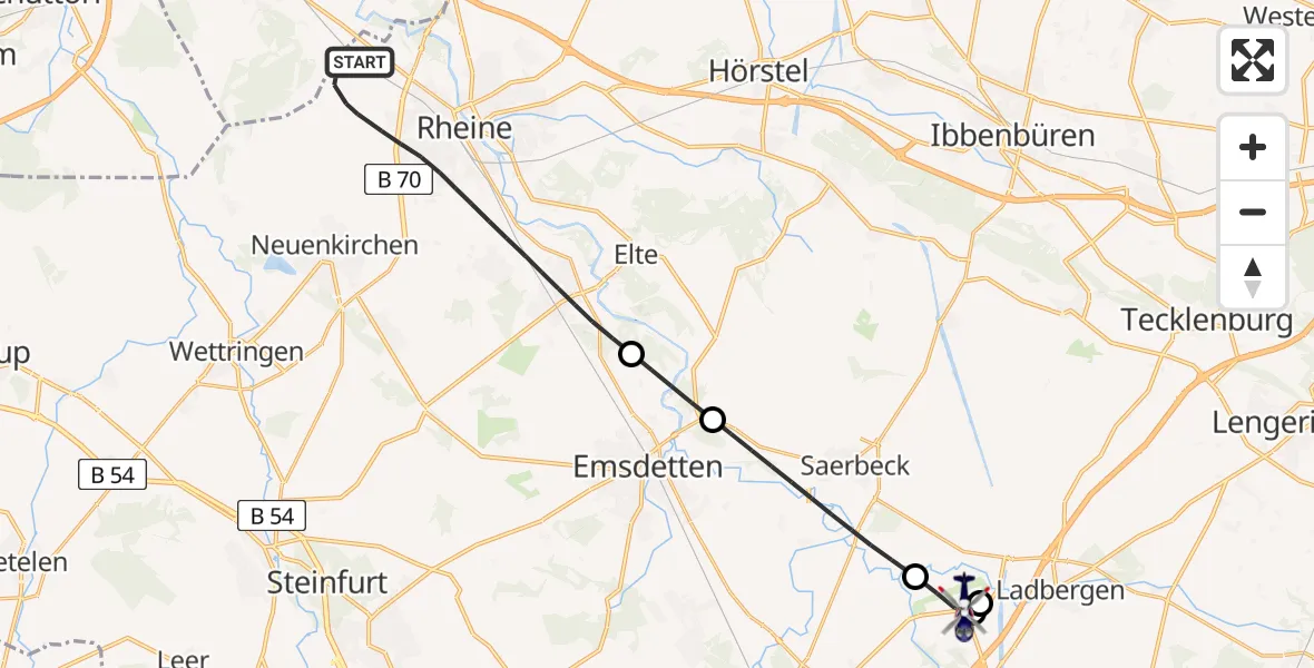 Flugroute Polizeihubschrauber Rheine - Münster Osnabrück Flughafen, 22 Juli 2026, 10:01