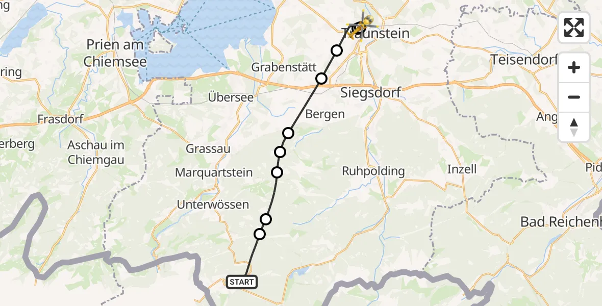 Flugroute Rettungshubschrauber Reit im Winkl - Traunstein Hospital, 22 Juli 2026, 10:12