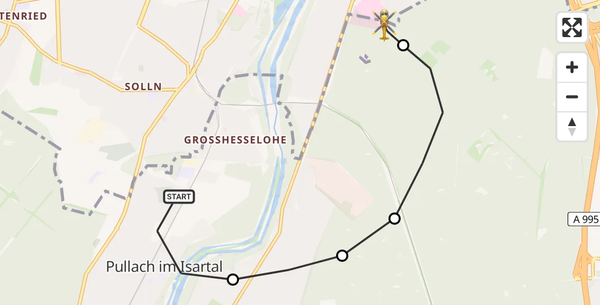Flugroute Rettungshubschrauber Pullach i.Isartal - ADAC Air Rescue Center Hubschrauberlandeplatz (Christoph 1), 22 Juli 2026, 10:16