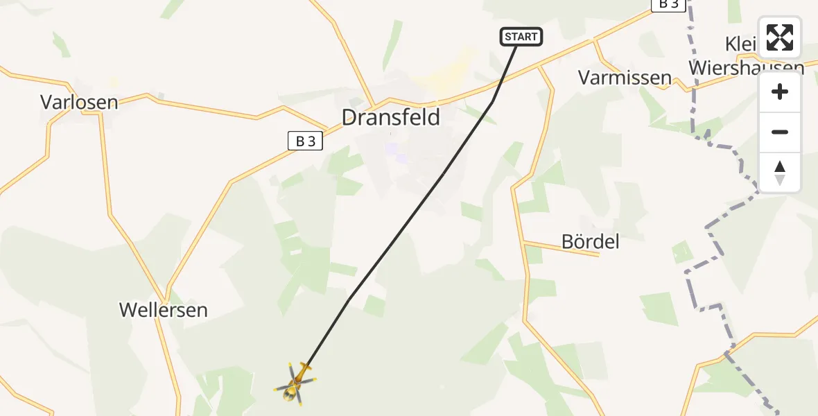Flugroute Rettungshubschrauber Dransfeld - Dransfeld, 22 Juli 2026, 10:20