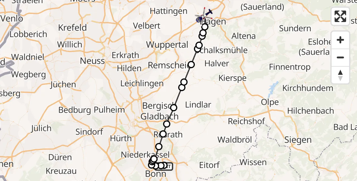 Flugroute Polizeihubschrauber Sankt Augustin - Hagen, 22 Juli 2026, 10:25