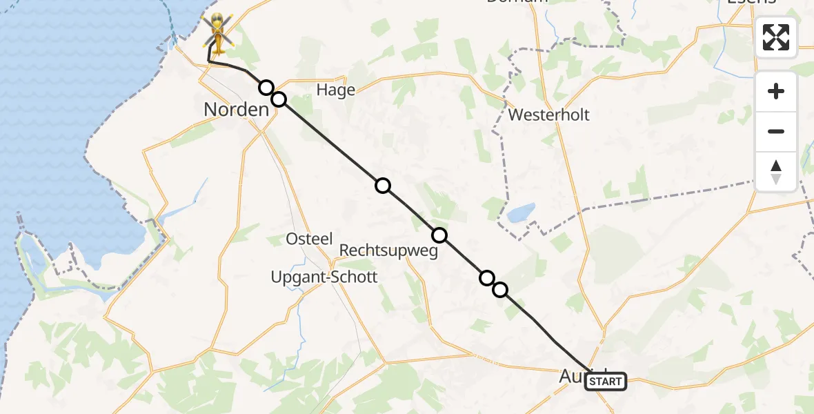 Flugroute Ambulanzhubschrauber Aurich - Norden-Norddeich Flughafen, 22 Juli 2026, 10:26
