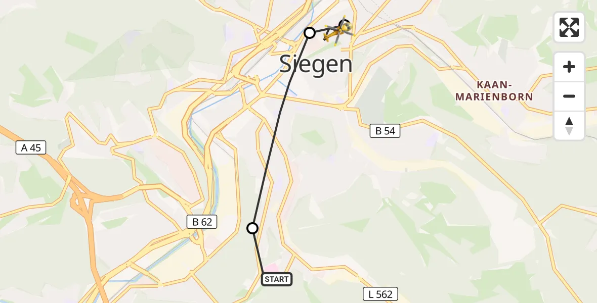 Flugroute Rettungshubschrauber Evangelisches Jung-Stilling Hospital - Marien Hospital Siegen, 22 Juli 2026, 10:26